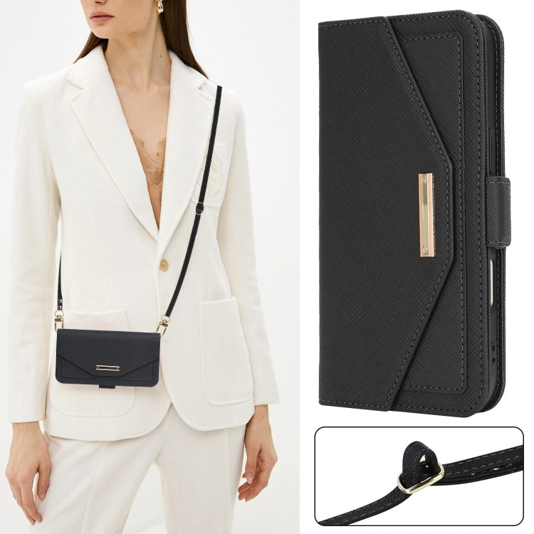 For iPhone 16 Plus Cross Texture Crossbody Lanyard Leather Phone Case(Black) - free shipping - PMC Jewellery - Order now!