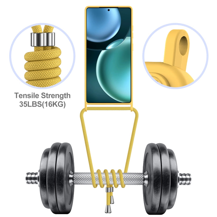 For Samsung Galaxy S25 Ultra 5G Integrated Card Bag Solid Color Liquid Silicone Phone Case with Lanyard(Yellow) - free shipping - PMC Jewellery - Order now!