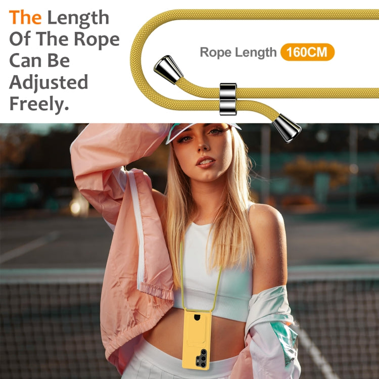 For Samsung Galaxy S25 Ultra 5G Integrated Card Bag Solid Color Liquid Silicone Phone Case with Lanyard(Yellow) - free shipping - PMC Jewellery - Order now!