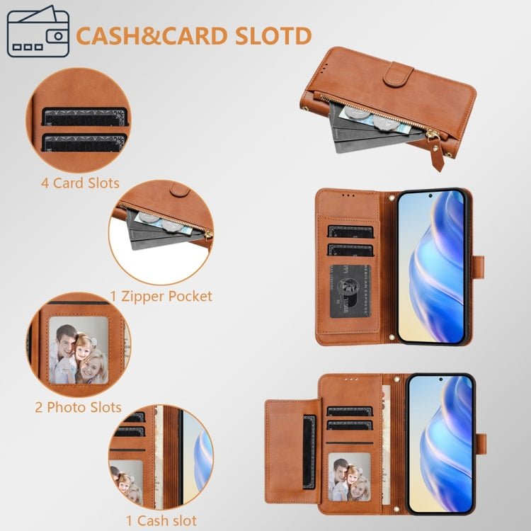 For iPhone 16e Multi-Card Slots Zipper Wallet Leather Phone Case(Brown) - iPhone 16e Cases by PMC TechLife | Online Shopping South Africa | PMC TechLife | Buy Now Pay Later Mobicred