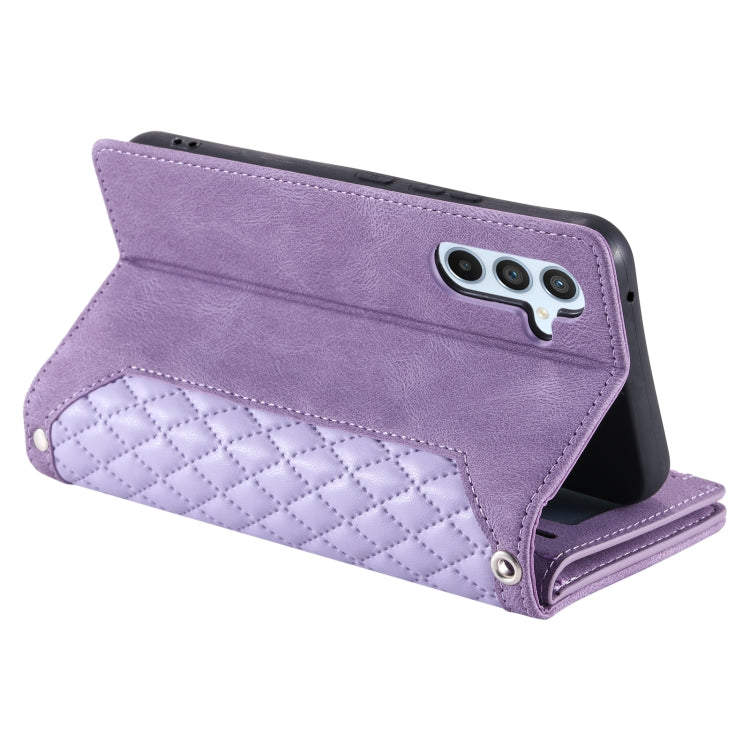For Samsung Galaxy S25+ 5G Grid Texture Zipper Leather Phone Case with Lanyard(Purple) - Galaxy S25+ 5G Cases by PMC Jewellery | Online Shopping South Africa | PMC Jewellery | Buy Now Pay Later Mobicred