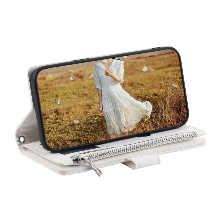 For Samsung Galaxy S25+ 5G Grid Texture Zipper Leather Phone Case with Lanyard(White) - Galaxy S25+ 5G Cases by PMC Jewellery | Online Shopping South Africa | PMC Jewellery | Buy Now Pay Later Mobicred