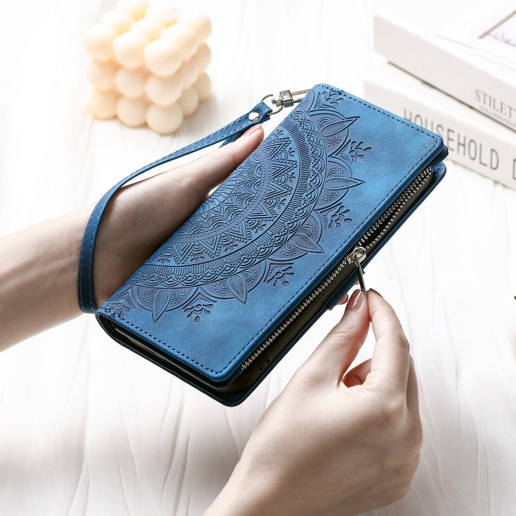 For Samsung Galaxy S25 Ultra 5G Multi-Card Totem Zipper Leather Phone Case(Blue) - Galaxy S25 Ultra 5G Cases by PMC Jewellery | Online Shopping South Africa | PMC Jewellery | Buy Now Pay Later Mobicred