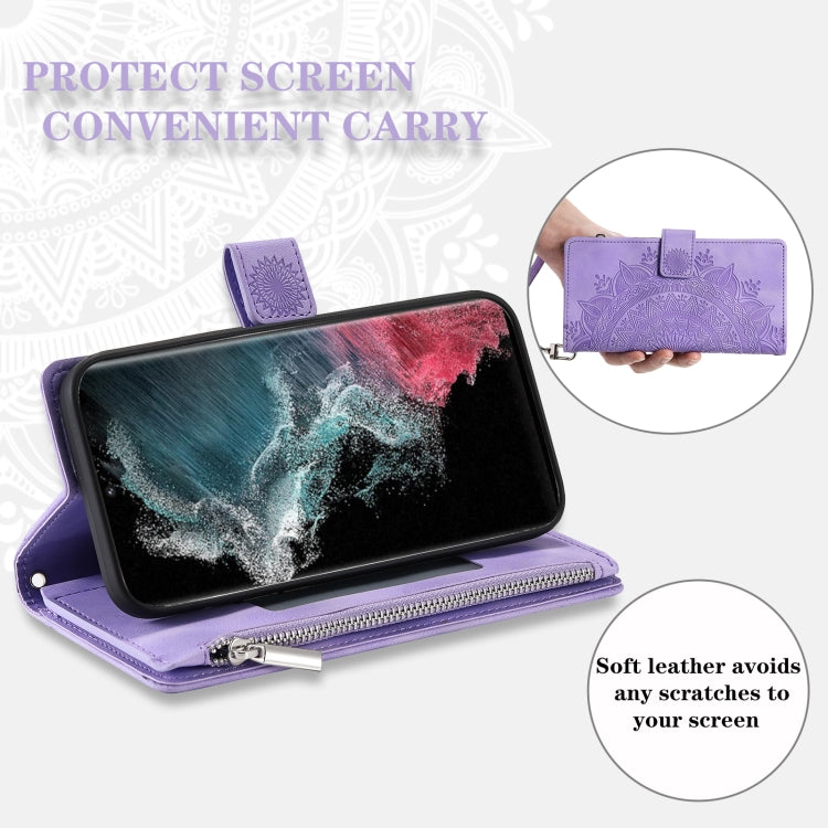 For Samsung Galaxy S25 Ultra 5G Multi-Card Totem Zipper Leather Phone Case(Purple) - Galaxy S25 Ultra 5G Cases by PMC TechLife | Online Shopping South Africa | PMC TechLife | Buy Now Pay Later Mobicred