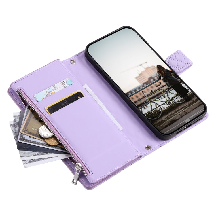 For Samsung Galaxy S25 5G Glitter Lattice Zipper Wallet Leather Phone Case(Purple) - Galaxy S25 5G Cases by PMC TechLife | Online Shopping South Africa | PMC TechLife | Buy Now Pay Later Mobicred