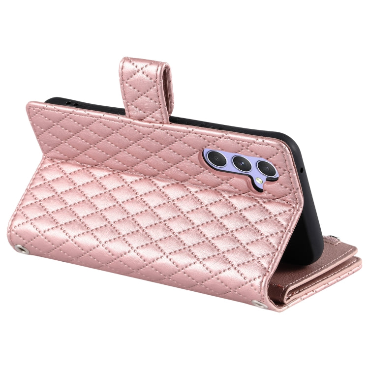 For Samsung Galaxy S25 5G Glitter Lattice Zipper Wallet Leather Phone Case(Rose Gold) - Galaxy S25 5G Cases by PMC TechLife | Online Shopping South Africa | PMC TechLife | Buy Now Pay Later Mobicred