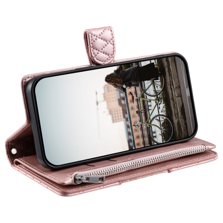 For Samsung Galaxy S25 Ultra 5G Glitter Lattice Zipper Wallet Leather Phone Case(Rose Gold) - Galaxy S25 Ultra 5G Cases by PMC TechLife | Online Shopping South Africa | PMC TechLife | Buy Now Pay Later Mobicred