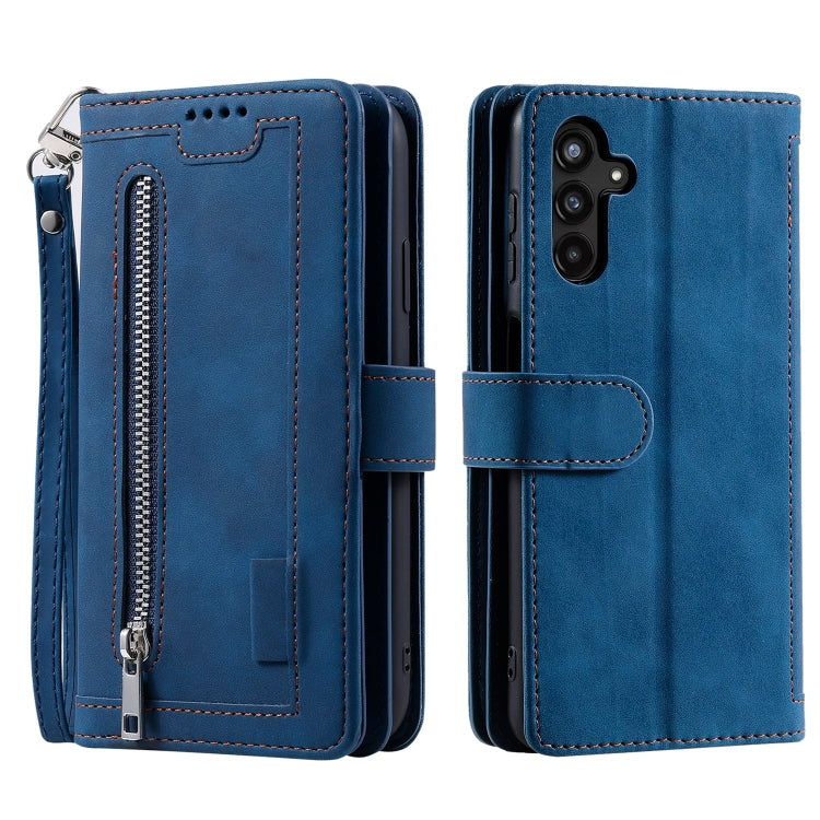 For Samsung Galaxy S25+ 5G Nine Card Zipper Bag Leather Phone Case with Lanyard(Blue) - free shipping - PMC TechLife - Order now!