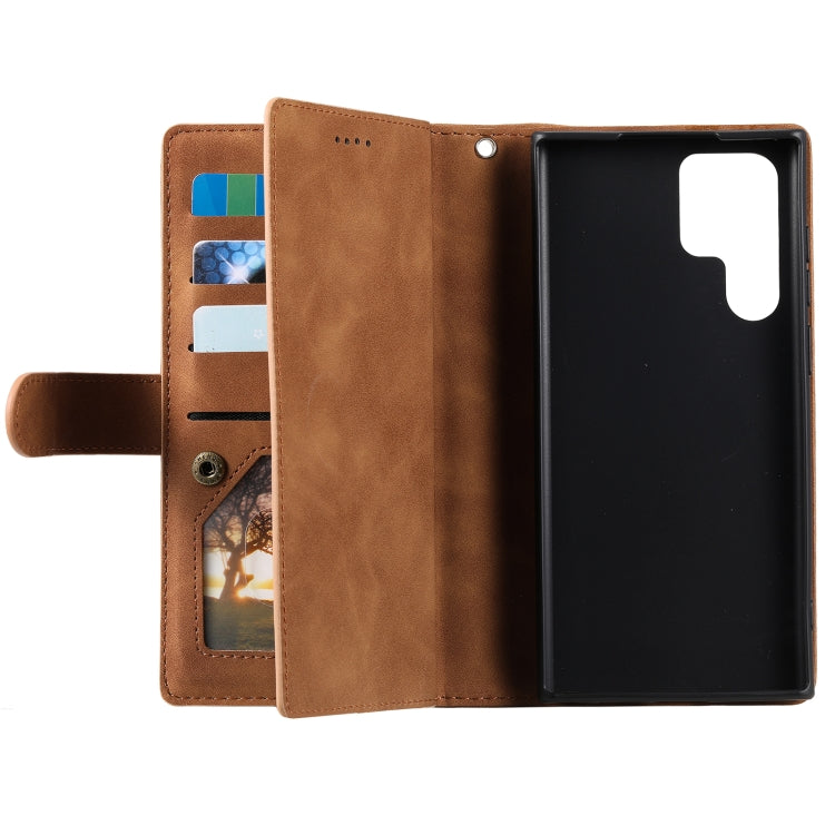 For Samsung Galaxy S25 Ultra 5G Nine Card Zipper Bag Leather Phone Case with Lanyard(Brown) - free shipping - PMC Jewellery - Order now!