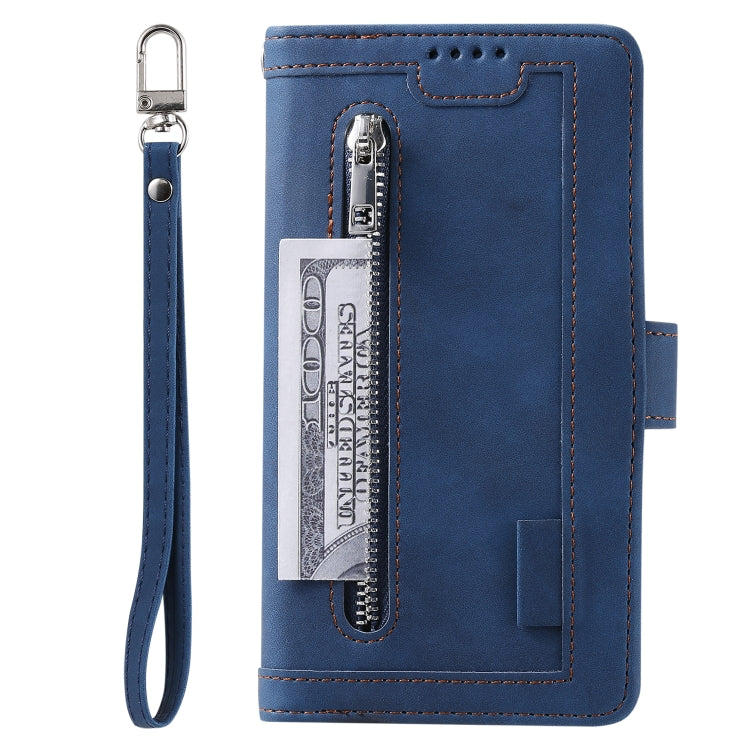 For Samsung Galaxy S25 Ultra 5G Nine Card Zipper Bag Leather Phone Case with Lanyard(Blue) - Galaxy S25 Ultra 5G Cases by PMC TechLife | Online Shopping South Africa | PMC TechLife | Buy Now Pay Later Mobicred