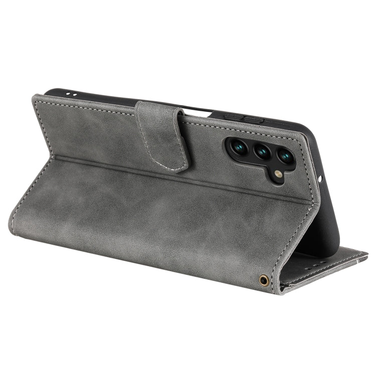 For Samsung Galaxy S25+ 5G Nail Skin Feel Stitching Calf Texture Leather Phone Case(Grey) - Galaxy S25+ 5G Cases by PMC TechLife | Online Shopping South Africa | PMC TechLife | Buy Now Pay Later Mobicred