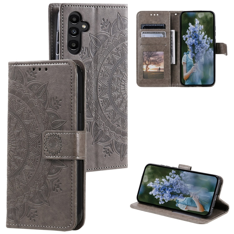 For Samsung Galaxy S25+ 5G Totem Flower Embossed Leather Phone Case with Lanyard(Grey) - free shipping - PMC TechLife - Order now!
