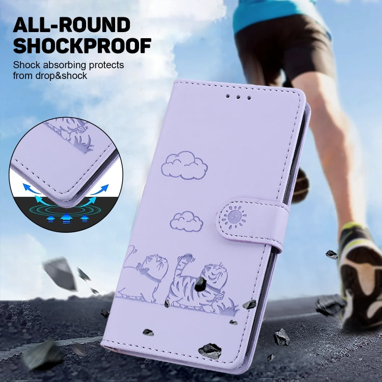 For iPhone 16e Cute Cats RFID Leather Phone Case(Purple) - free shipping - PMC TechLife - Order now!