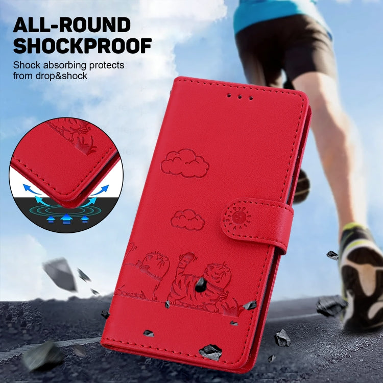 For iPhone 16e Cute Cats RFID Leather Phone Case(Red) - free shipping - PMC TechLife - Order now!