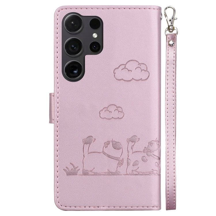 For Samsung Galaxy S25 Ultra 5G Cute Cats RFID Leather Phone Case(Rose Gold) - free shipping - PMC Jewellery - Order now!