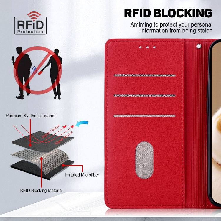 For Samsung Galaxy S25 5G Cute Cats RFID Leather Phone Case(Red) - Galaxy S25 5G Cases by PMC Jewellery | Online Shopping South Africa | PMC Jewellery | Buy Now Pay Later Mobicred