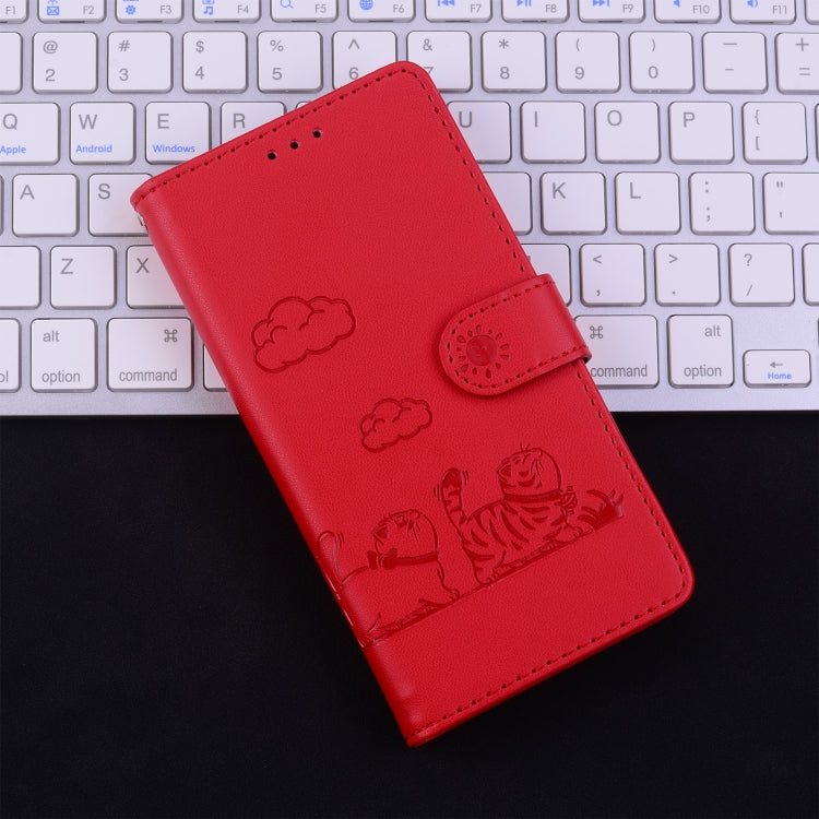 For Samsung Galaxy S25 5G Cute Cats RFID Leather Phone Case(Red) - Galaxy S25 5G Cases by PMC Jewellery | Online Shopping South Africa | PMC Jewellery | Buy Now Pay Later Mobicred