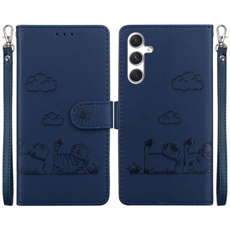 For Samsung Galaxy S25 5G Cute Cats RFID Leather Phone Case(Blue) - Galaxy S25 5G Cases by PMC Jewellery | Online Shopping South Africa | PMC Jewellery | Buy Now Pay Later Mobicred