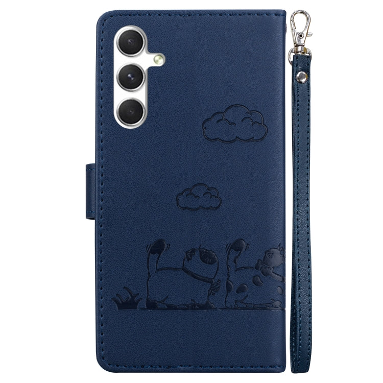 For Samsung Galaxy S25 5G Cute Cats RFID Leather Phone Case(Blue) - Galaxy S25 5G Cases by PMC Jewellery | Online Shopping South Africa | PMC Jewellery | Buy Now Pay Later Mobicred