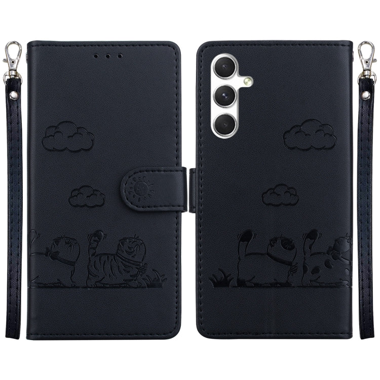 For Samsung Galaxy S25 5G Cute Cats RFID Leather Phone Case(Black) - Galaxy S25 5G Cases by PMC Jewellery | Online Shopping South Africa | PMC Jewellery | Buy Now Pay Later Mobicred