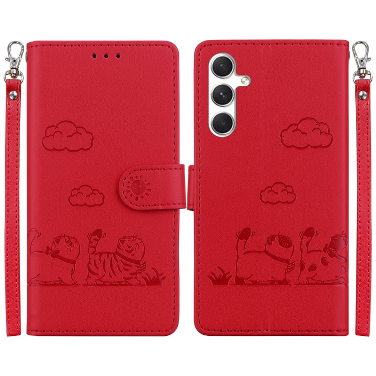 For Samsung Galaxy S25+ 5G Cute Cats RFID Leather Phone Case(Red) - Galaxy S25+ 5G Cases by PMC Jewellery | Online Shopping South Africa | PMC Jewellery | Buy Now Pay Later Mobicred