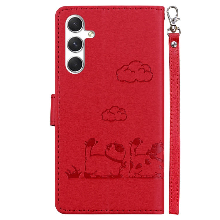 For Samsung Galaxy S25+ 5G Cute Cats RFID Leather Phone Case(Red) - Galaxy S25+ 5G Cases by PMC Jewellery | Online Shopping South Africa | PMC Jewellery | Buy Now Pay Later Mobicred