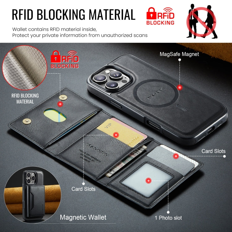 For iPhone 16 Pro DG.MING MAGKING-K2 Series MagSafe RFID Card Bag Detachable Phone Case(Black) - free shipping - PMC Jewellery - Order now!