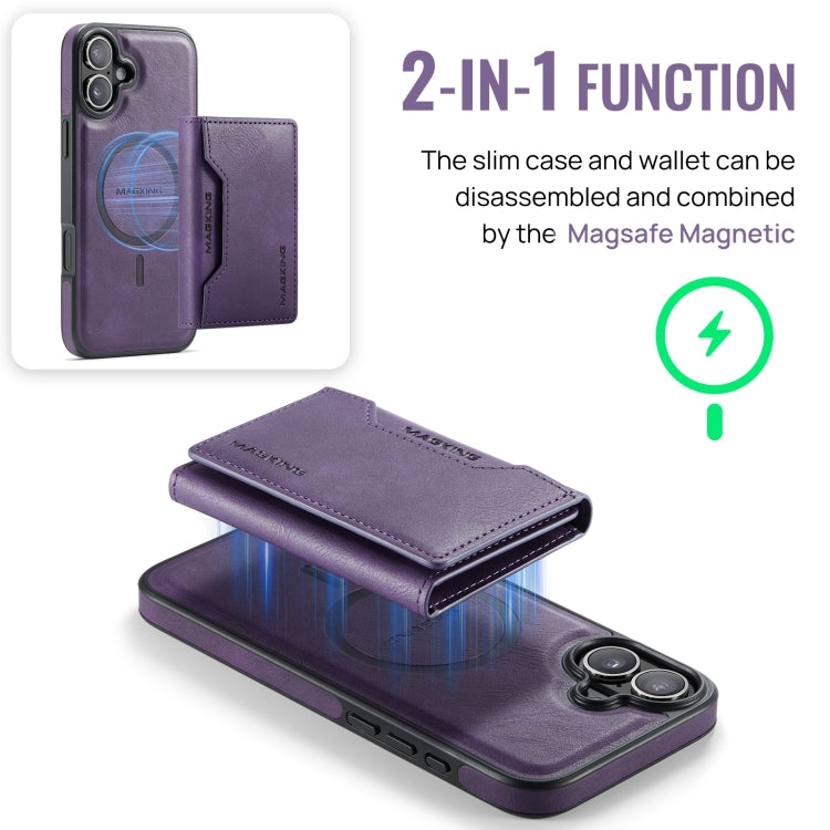 For iPhone 16 Plus MAGKING K2 Series MagSafe RFID Card Bag Detachable Phone Case(Purple) - free shipping - PMC Jewellery - Order now!