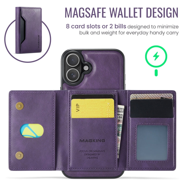 For iPhone 16 Plus MAGKING K2 Series MagSafe RFID Card Bag Detachable Phone Case(Purple) - free shipping - PMC Jewellery - Order now!