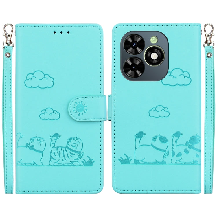 For Tecno Spark Go 2024 / 20 / 20C Cute Cats RFID Leather Phone Case(Green) - Tecno Cases by PMC Jewellery | Online Shopping South Africa | PMC Jewellery | Buy Now Pay Later Mobicred