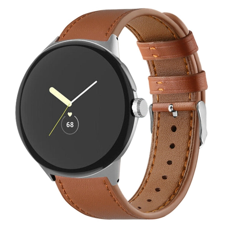 For Google Pixel Watch 3 45mm Round Tail Genuine Leather Watch Band(Brown) - Watch Bands by PMc TechLife | Online Shopping South Africa | PMc TechLife | Buy Now Pay Later Mobicred