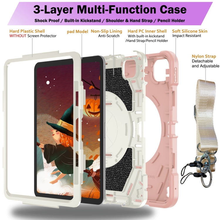 For iPad Pro 11 2024 Bat Hand Grip Turntable Stand Tablet Case(Pink White) - free shipping - PMC Jewellery - Order now!