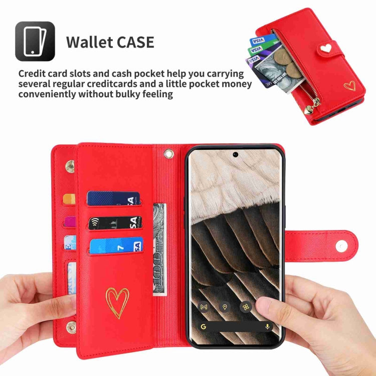 For Google Pixel 7 Pro POLA Love Multi-Card Slots Zipper Wallet Leather Phone Case(Red) - free shipping - PMC TechLife - Order now!