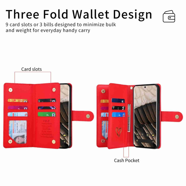 For Google Pixel 7 Pro POLA Love Multi-Card Slots Zipper Wallet Leather Phone Case(Red) - free shipping - PMC TechLife - Order now!