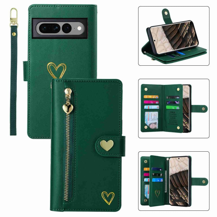 For Google Pixel 7 Pro POLA Love Multi-Card Slots Zipper Wallet Leather Phone Case(Dark Green) - free shipping - PMC TechLife - Order now!