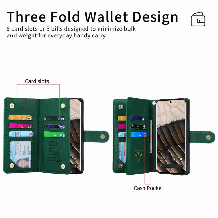 For Google Pixel 7 Pro POLA Love Multi-Card Slots Zipper Wallet Leather Phone Case(Dark Green) - free shipping - PMC TechLife - Order now!