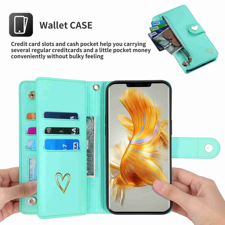 For Huawei Mate 50 Pro POLA Love Multi-Card Slots Zipper Wallet Leather Phone Case(Light Green) - free shipping - PMC TechLife - Order now!