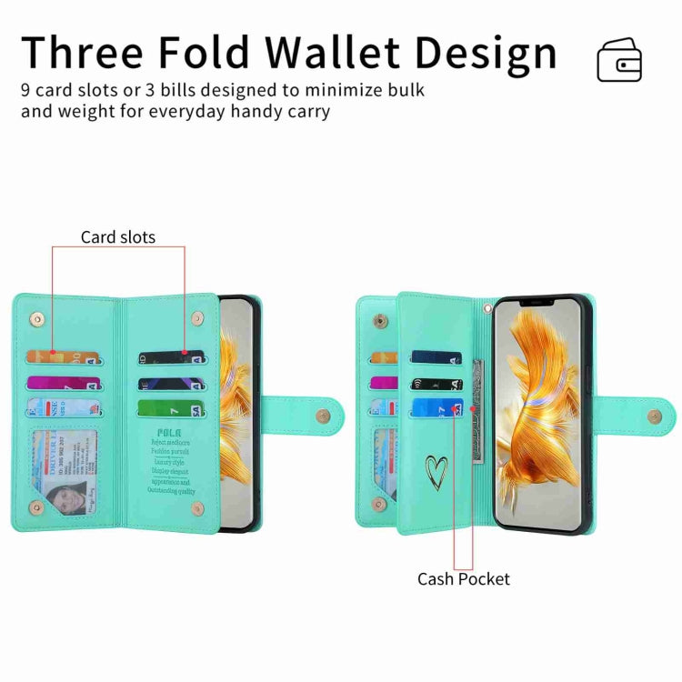 For Huawei Mate 50 Pro POLA Love Multi-Card Slots Zipper Wallet Leather Phone Case(Light Green) - free shipping - PMC TechLife - Order now!