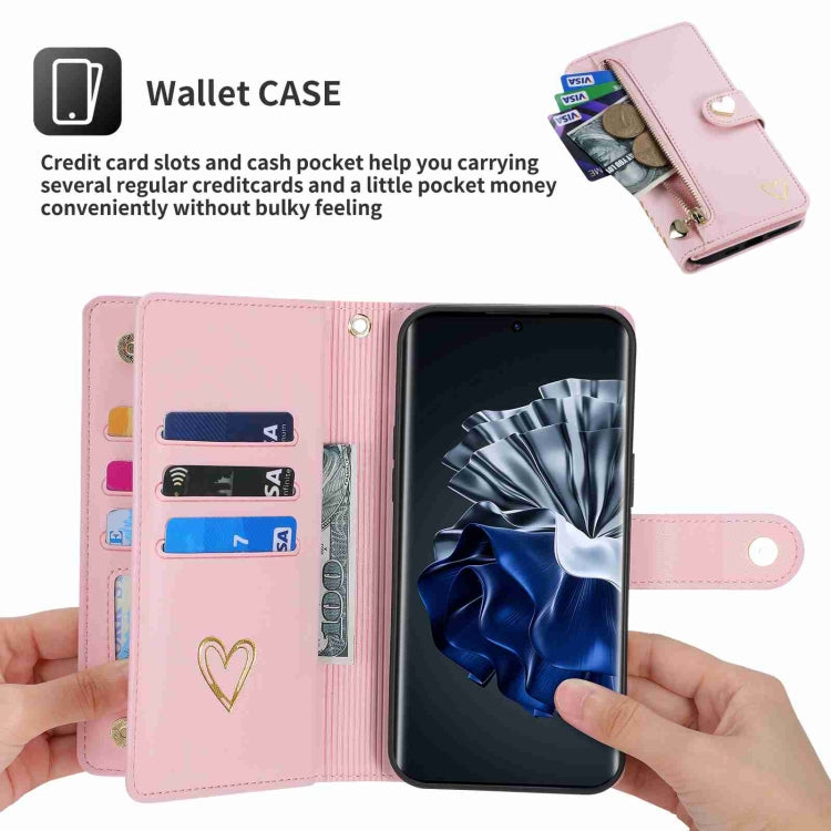 For Huawei P60 Pro POLA Love Multi-Card Slots Zipper Wallet Leather Phone Case(Pink) - free shipping - PMC TechLife - Order now!