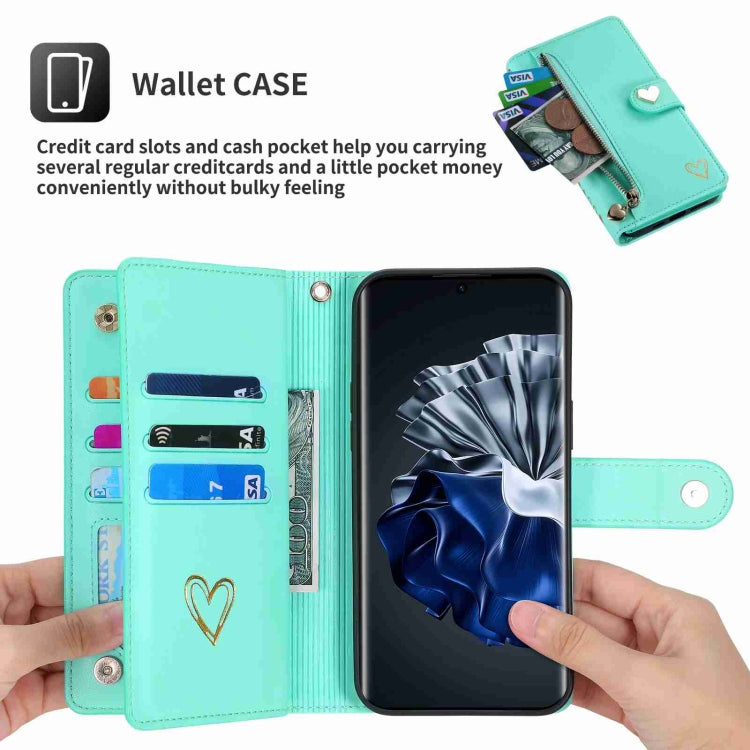 For Huawei P60 Pro POLA Love Multi-Card Slots Zipper Wallet Leather Phone Case(Light Green) - free shipping - PMC TechLife - Order now!