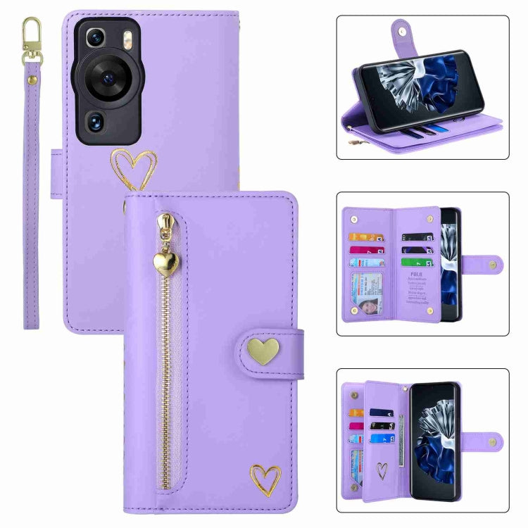 For Huawei P60 Pro POLA Love Multi-Card Slots Zipper Wallet Leather Phone Case(Purple) - free shipping - PMC TechLife - Order now!