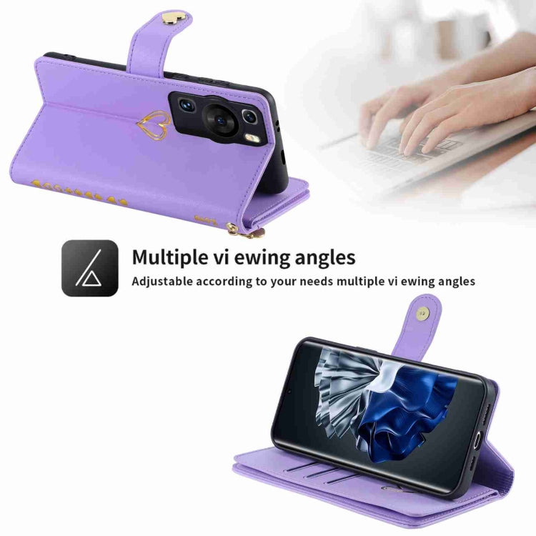For Huawei P60 Pro POLA Love Multi-Card Slots Zipper Wallet Leather Phone Case(Purple) - free shipping - PMC TechLife - Order now!