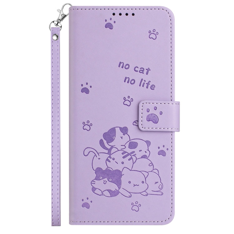 For Tecno Spark Go 2024 4G Embossed Kitten Phone Leather Case with Lanyard(Purple) - Tecno Cases by PMC Jewellery | Online Shopping South Africa | PMC Jewellery | Buy Now Pay Later Mobicred