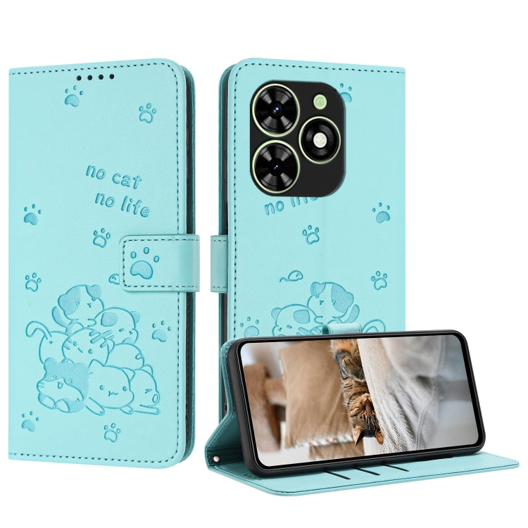 For Tecno Spark Go 2024 4G Embossed Kitten Phone Leather Case with Lanyard(Mint Green) - free shipping - PMC Jewellery - Order now!
