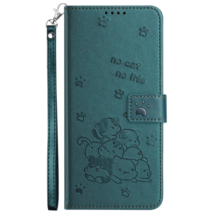 For Motorola Moto G 5G 2024 Embossed Kitten Phone Leather Case with Lanyard(Dark Green) - Motorola Cases by PMC Jewellery | Online Shopping South Africa | PMC Jewellery | Buy Now Pay Later Mobicred