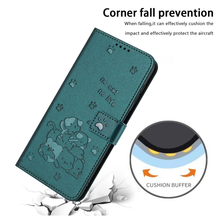 For Motorola Moto G 5G 2024 Embossed Kitten Phone Leather Case with Lanyard(Dark Green) - Motorola Cases by PMC Jewellery | Online Shopping South Africa | PMC Jewellery | Buy Now Pay Later Mobicred