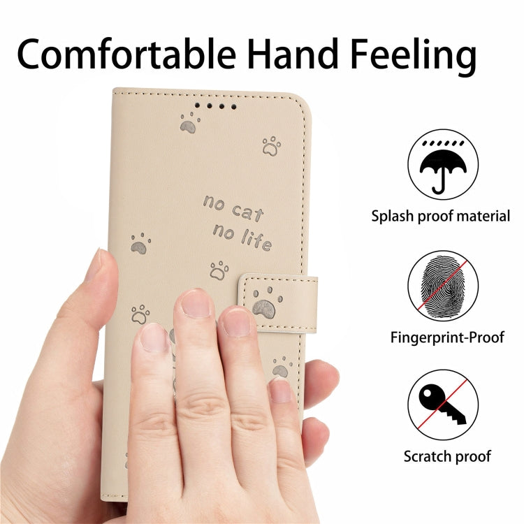 For Motorola Moto G Play 4G 2024 Embossed Kitten Phone Leather Case with Lanyard(Beige) - Motorola Cases by PMC Jewellery | Online Shopping South Africa | PMC Jewellery | Buy Now Pay Later Mobicred
