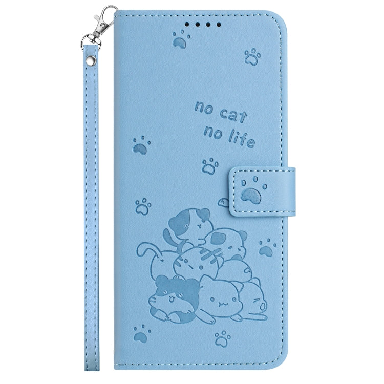 For Motorola Moto G Play 4G 2024 Embossed Kitten Phone Leather Case with Lanyard(Blue) - Motorola Cases by PMC Jewellery | Online Shopping South Africa | PMC Jewellery | Buy Now Pay Later Mobicred