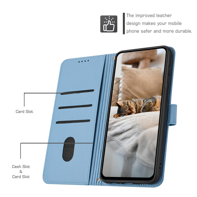 For Motorola Moto G Play 4G 2024 Embossed Kitten Phone Leather Case with Lanyard(Blue) - Motorola Cases by PMC Jewellery | Online Shopping South Africa | PMC Jewellery | Buy Now Pay Later Mobicred