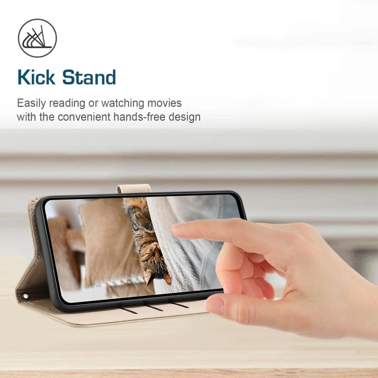 For Samsung Galaxy S25+ / S24+ 5G Embossed Kitten Phone Leather Case with Lanyard(Beige) - Galaxy S24+ 5G Cases by PMC TechLife | Online Shopping South Africa | PMC TechLife | Buy Now Pay Later Mobicred